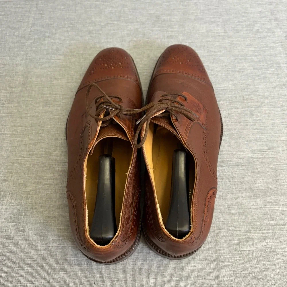 Johnston & Murphy Dress Shoes Mens 10 Brown‎ Cellini Cap Toe Brogue Oxfords